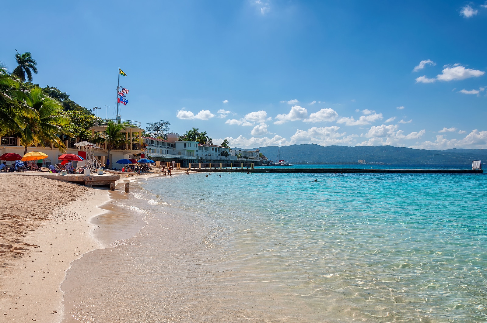 Sunny beach in tropical Caribbean island. Jamaica beach in Montego Bay.
